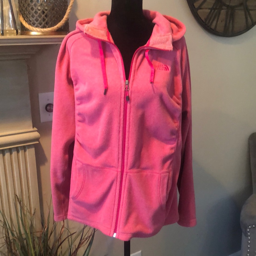 North Face sweatshirt hooded zip up jacket, size large.